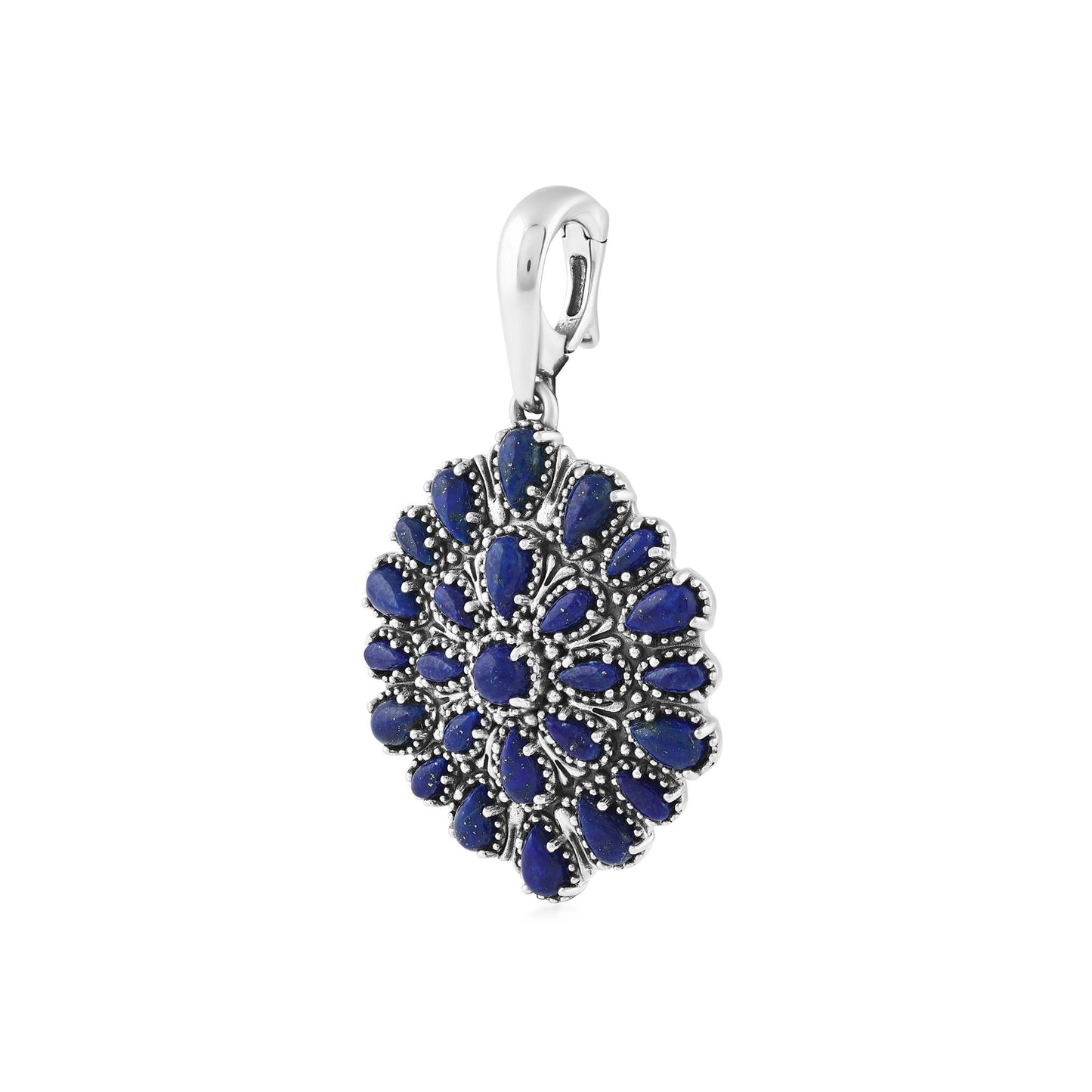 Sterling Silver Lapis Petit Point Round Pendant Enhancer