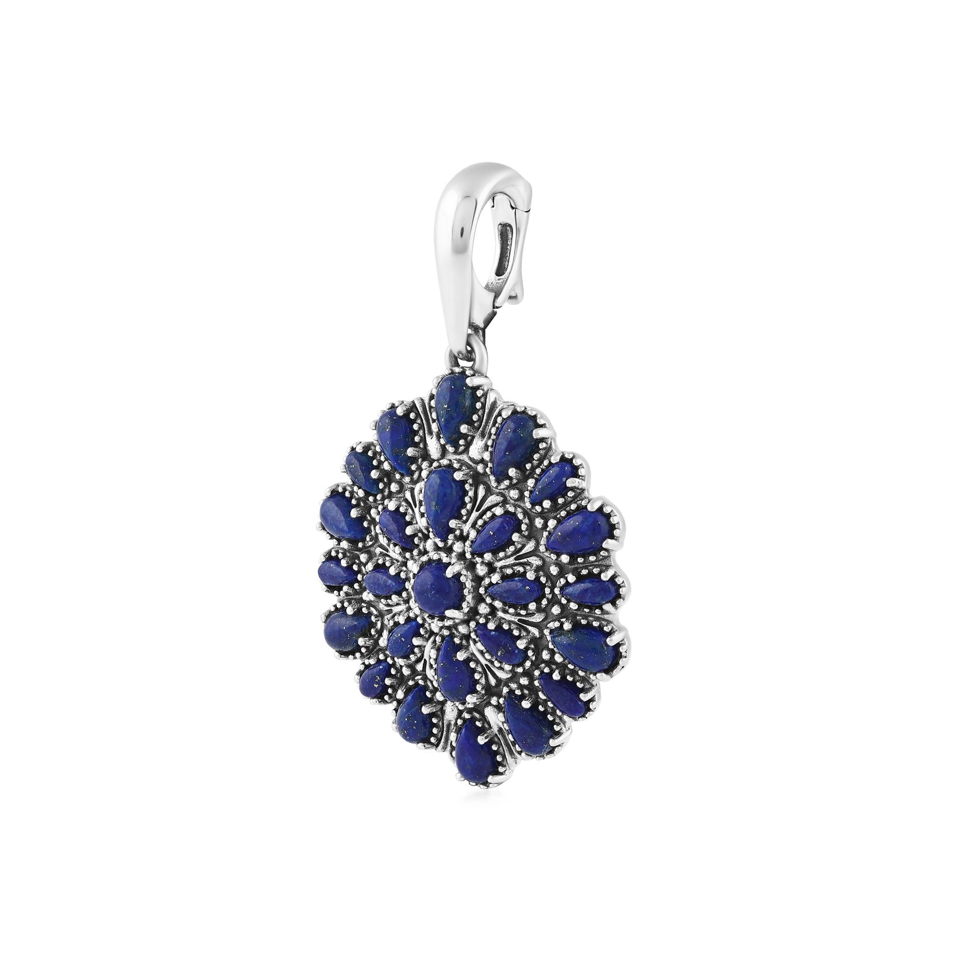 Sterling Silver Lapis Petit Point Round Pendant Enhancer