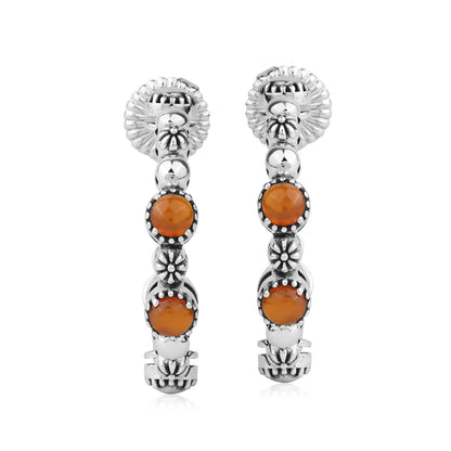 Sterling Silver Red Onyx 1 Inch Concha Hoop Earrings 