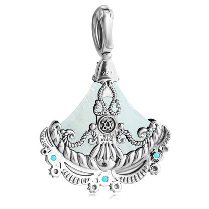 Sterling Silver White Mother of Pearl and Sleeping Beauty Turquoise Fan Pendant Enhancer 