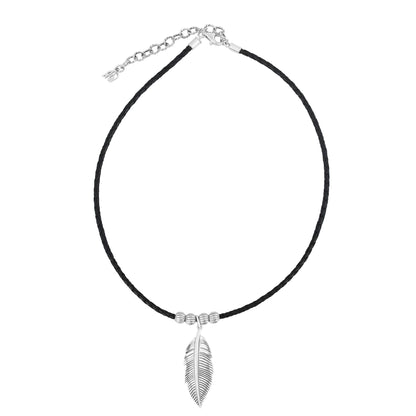 Sterling Silver Navy Leather Hope Feather Necklace