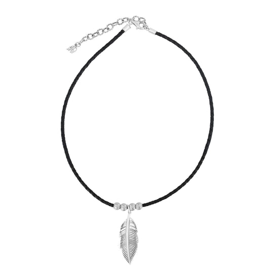 Sterling Silver Navy Leather Hope Feather Necklace