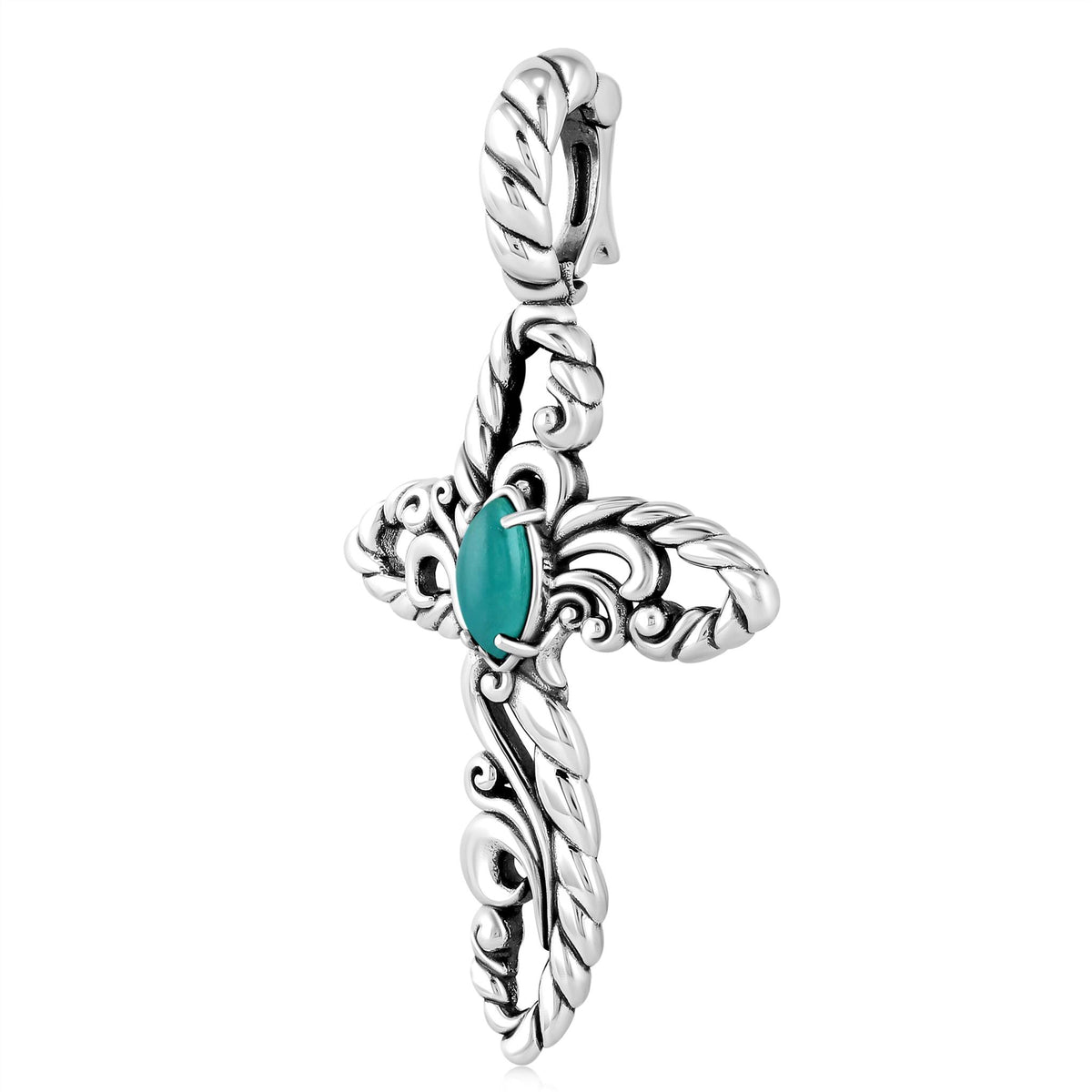 Sterling Silver Green Turquoise Rope Cross Pendant Enhancer