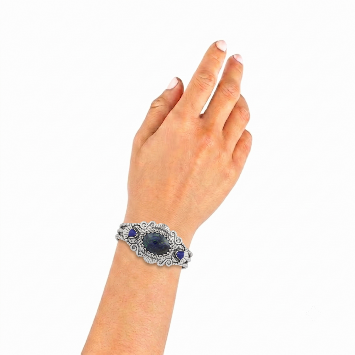 Sterling Silver Azurite and Lapis Oval and Trillion Gemstone Cuff