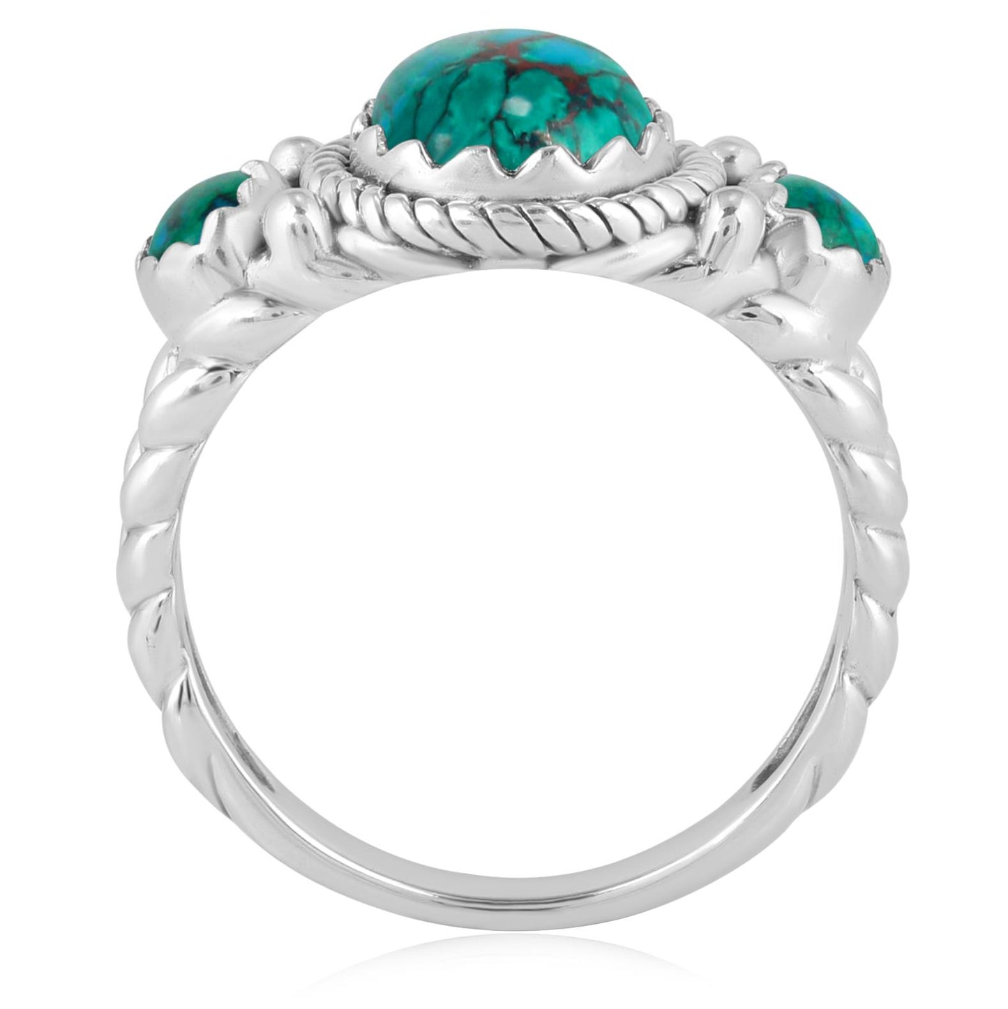 Sterling Silver Chrysocolla 3-Stone Ring, Sizes 5 to 11