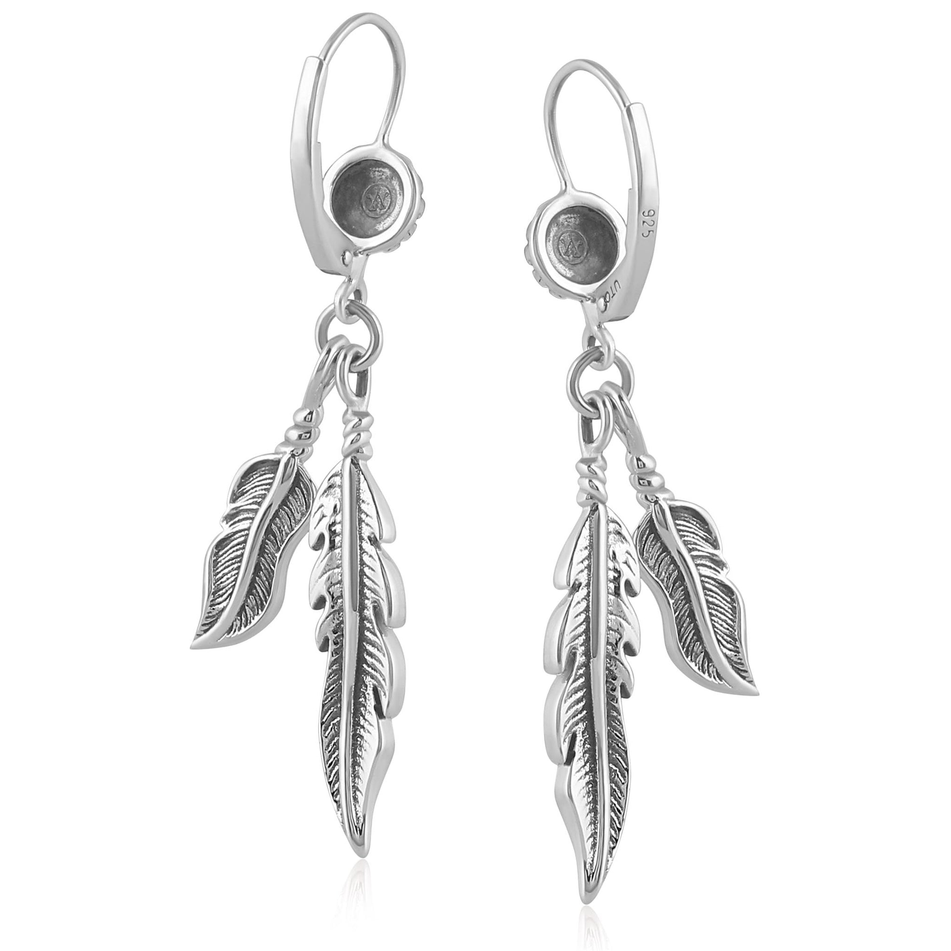 Sterling Silver Double Feather Lever Back Earrings