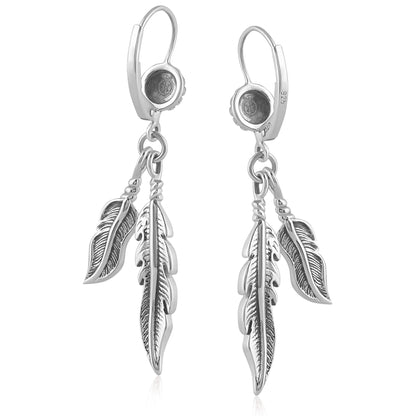 Sterling Silver Double Feather Lever Back Earrings