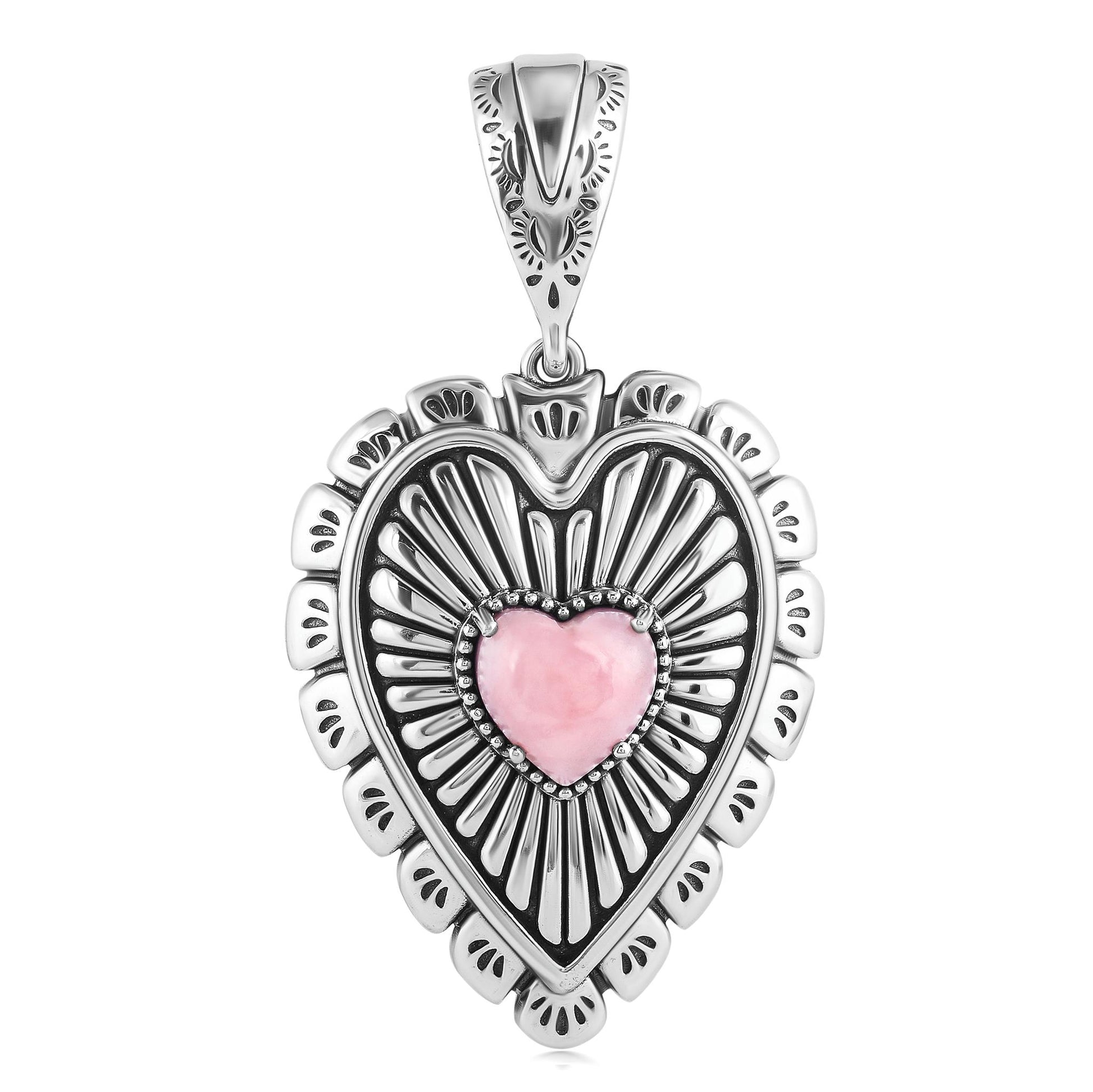 EXCLUSIVELY OURS! Sterling Silver Pink Opal Bold Heart Pendant Enhancer