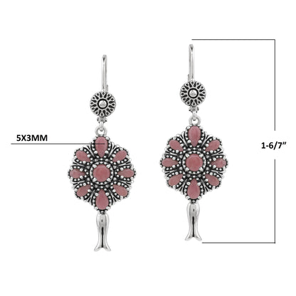  Sterling Silver Rhodonite Flower Cluster Squash Blossom Earrings