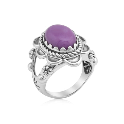 Sterling Silver Phosphosiderite Oval Scallop Ring