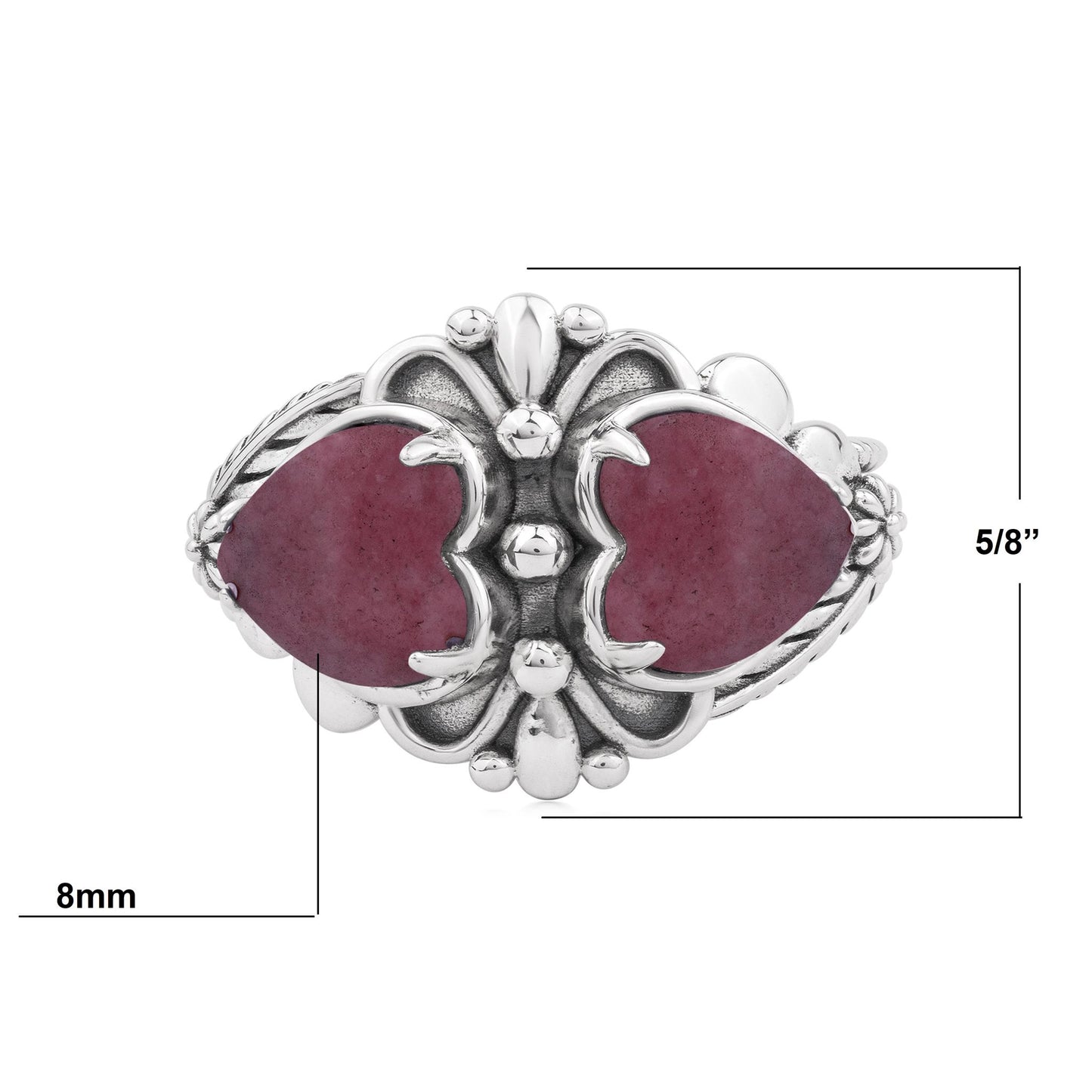 EXCLUSIVELY OURS! Sterling Silver Rhodonite Double Heart Ring, Sizes 5 to 11