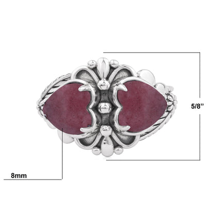 EXCLUSIVELY OURS! Sterling Silver Rhodonite Double Heart Ring, Sizes 5 to 11