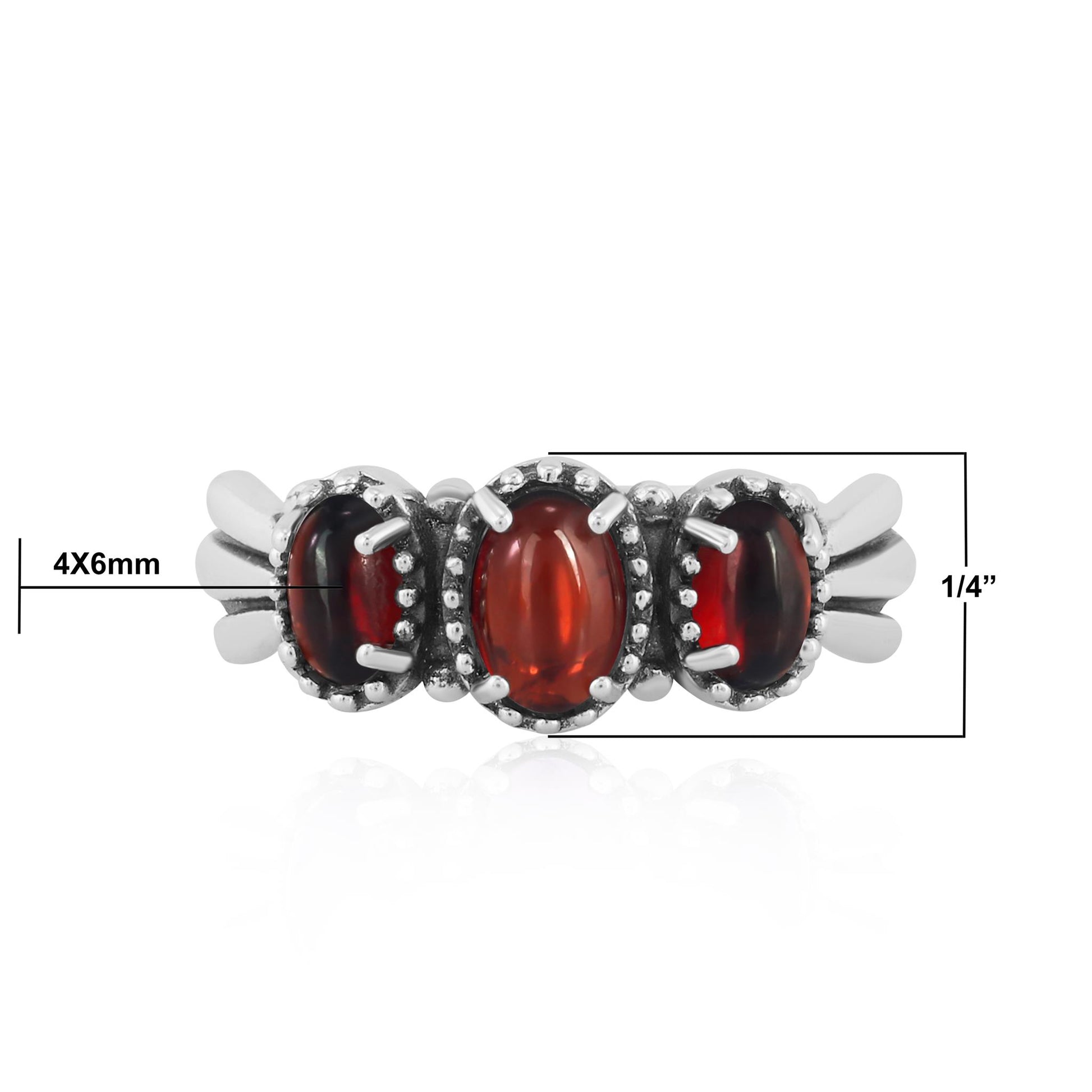 Sterling Silver Garnet 3-Stone Fan Ring