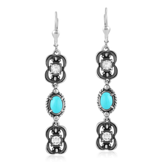 EXCLUSIVELY OURS! Sterling Silver Kingman Turquoise and White Topaz Dangle Earrings