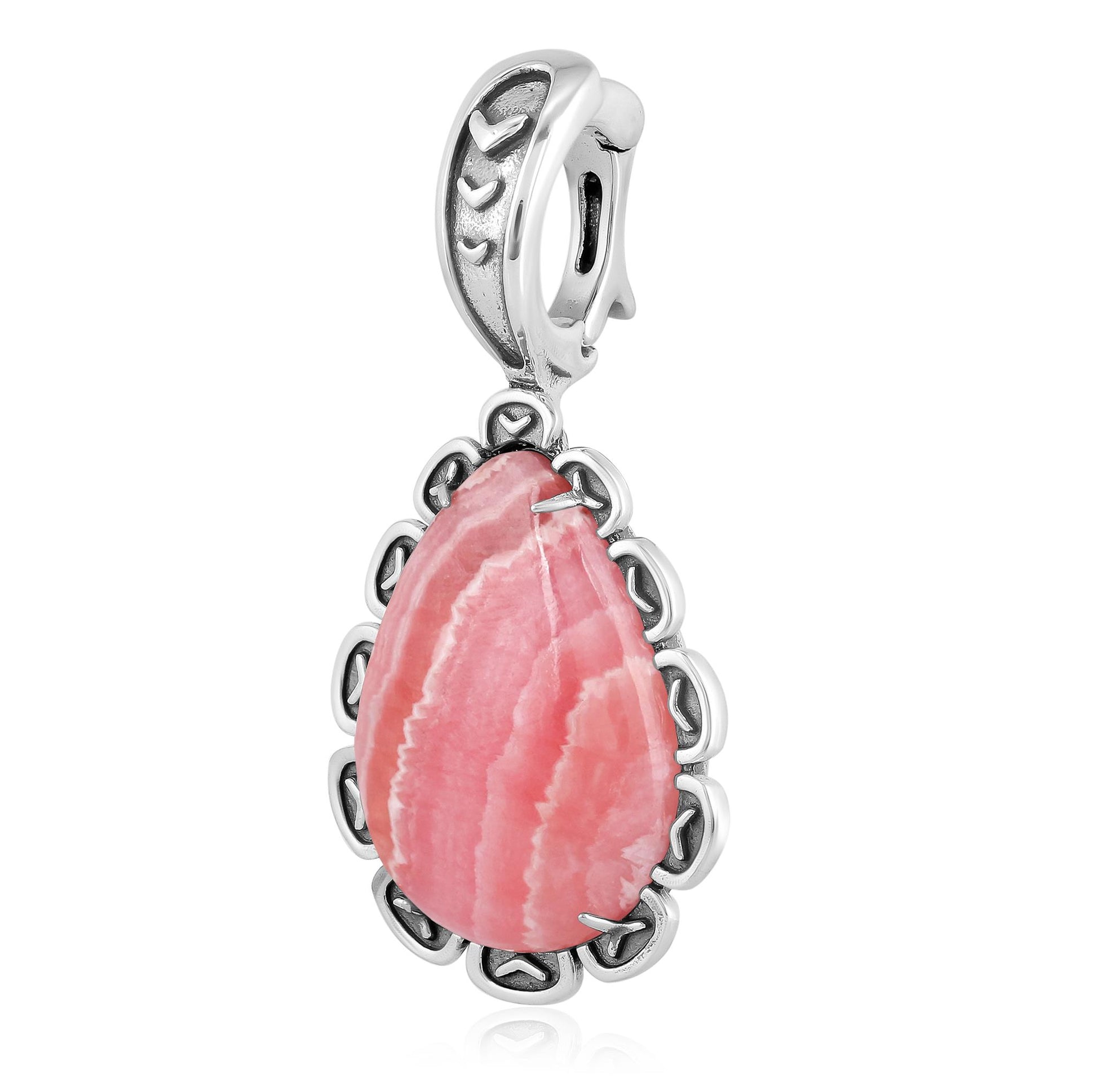 Sterling Silver Rhodochrosite Teardrop Pendant Enhancer