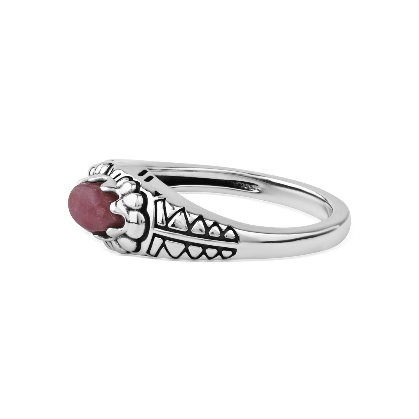  Sterling Silver Rhodonite Marquise-Cut Etched Ring