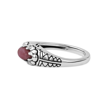  Sterling Silver Rhodonite Marquise-Cut Etched Ring