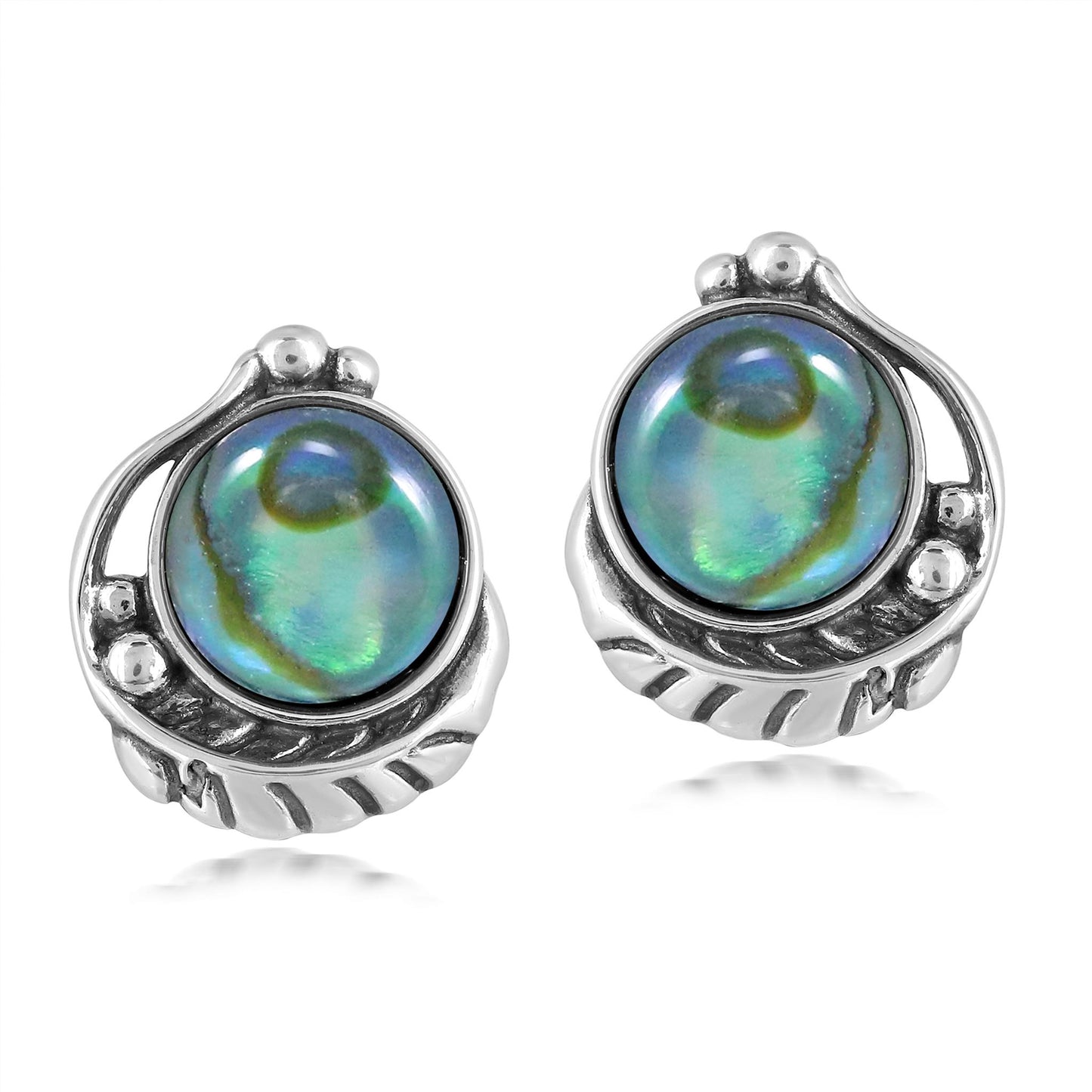 Sterling Silver Abalone Shell Leaf Design Button Earrings