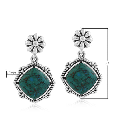 Sterling Silver Chrysocolla Cushion-Cut Concha Flower Post Earrings 