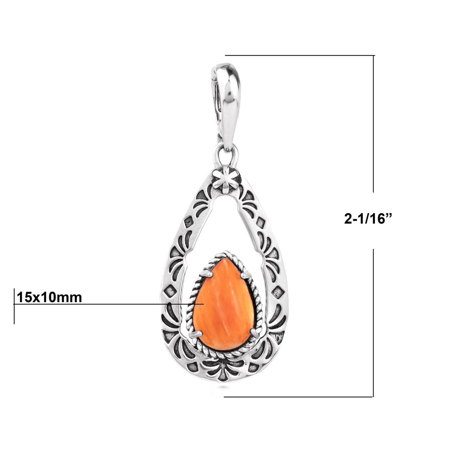 EXCLUSIVELY OURS! Sterling Silver Orange Spiny Oyster Pear Open Teardrop Pendant Enhancer