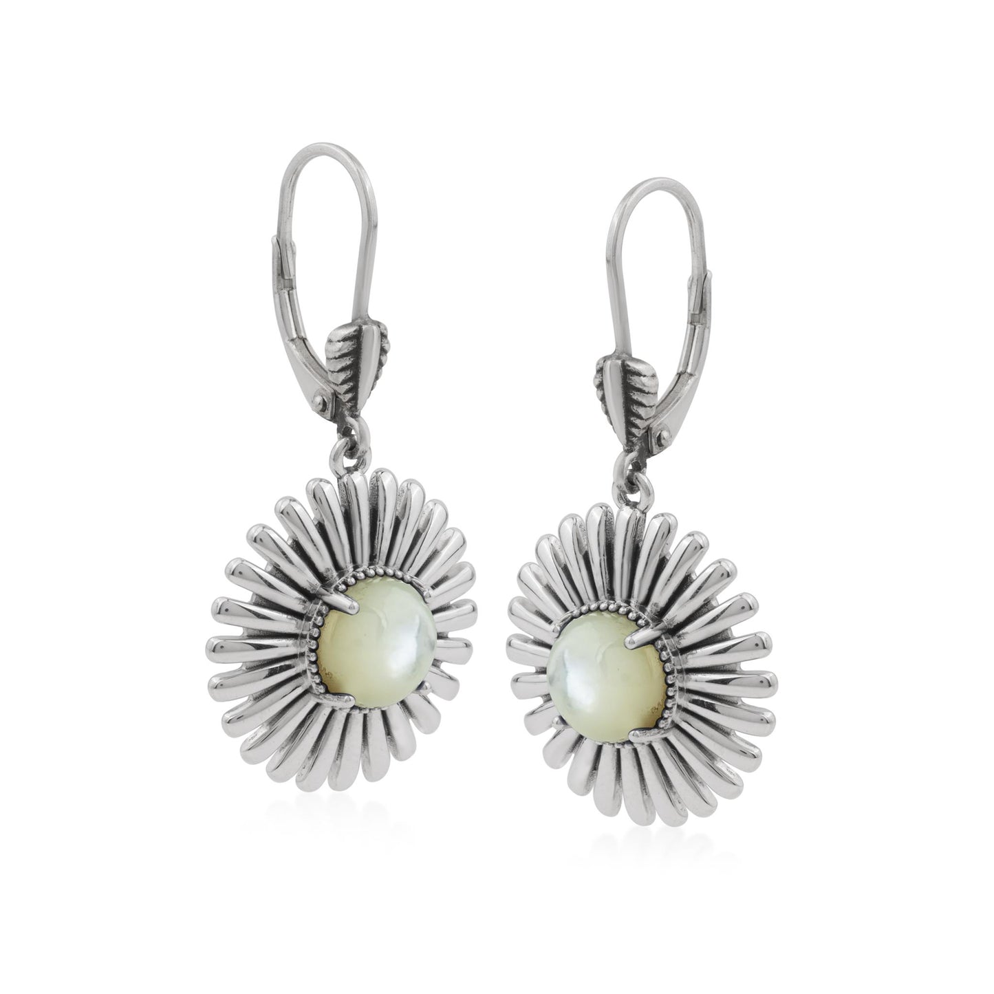  Sterling Silver White Mother of Pearl Concha Ray Earrings