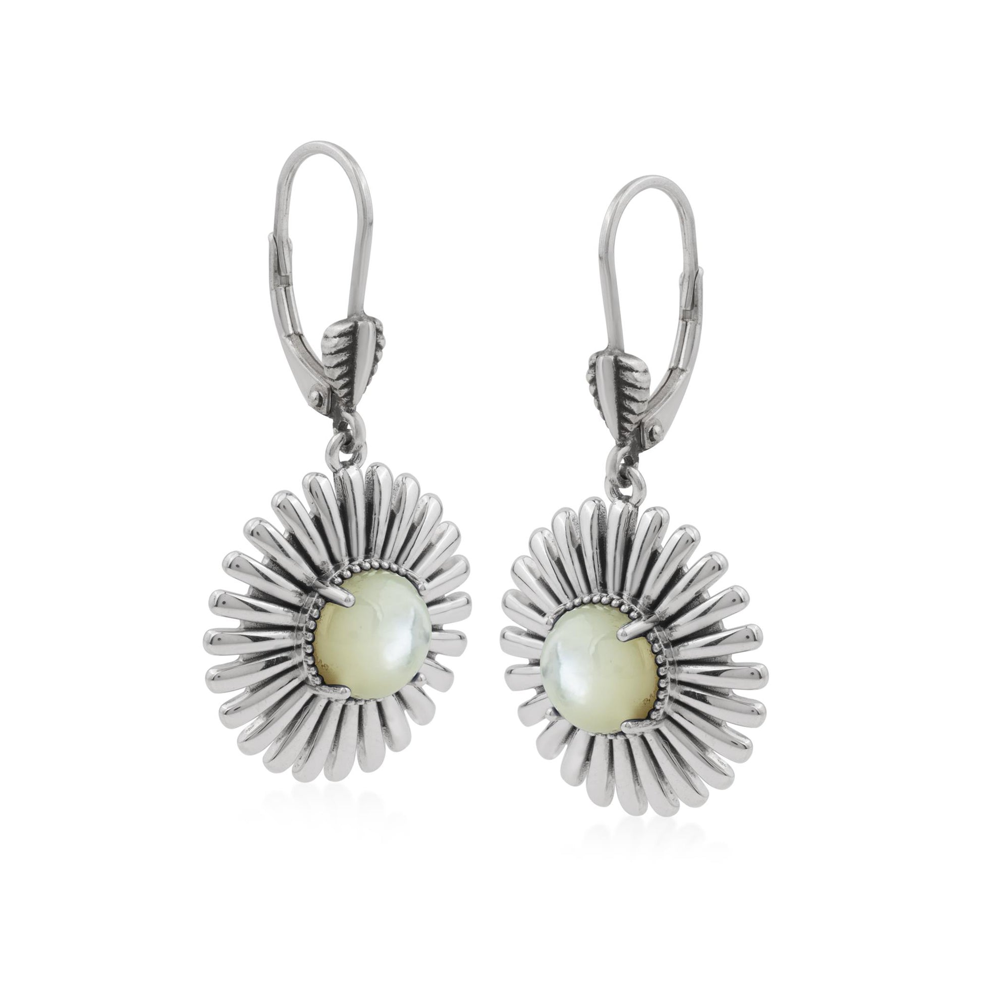  Sterling Silver White Mother of Pearl Concha Ray Earrings