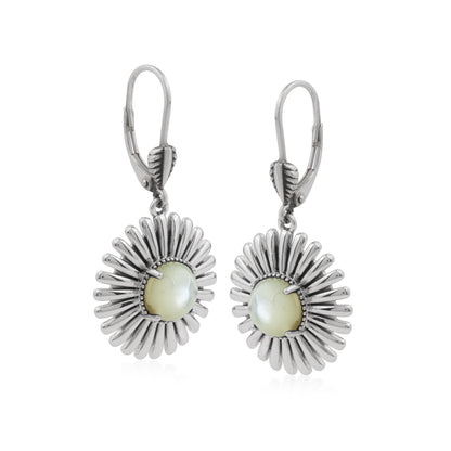  Sterling Silver White Mother of Pearl Concha Ray Earrings