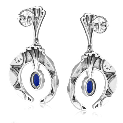 Sterling Silver Lapis Fritz Casuse Oval Gemstone Naja Earrings