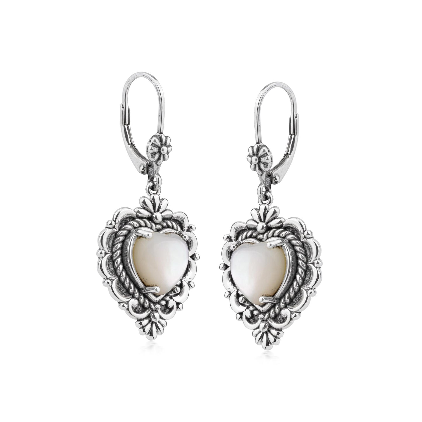 EXCLUSIVELY OURS! Sterling Silver White Mother of Pearl Heart Lever Back Earrings