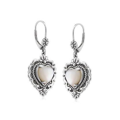 EXCLUSIVELY OURS! Sterling Silver White Mother of Pearl Heart Lever Back Earrings