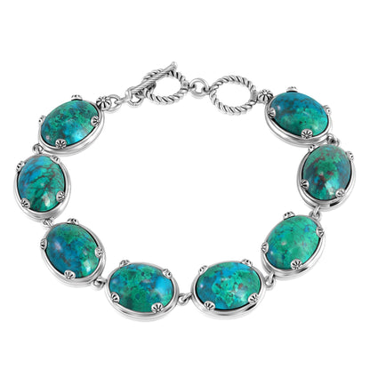 EXCLUSIVELY OURS! Sterling Silver Chrysocolla Oval Cabochon Toggle Bracelet, Sizes Small to Large