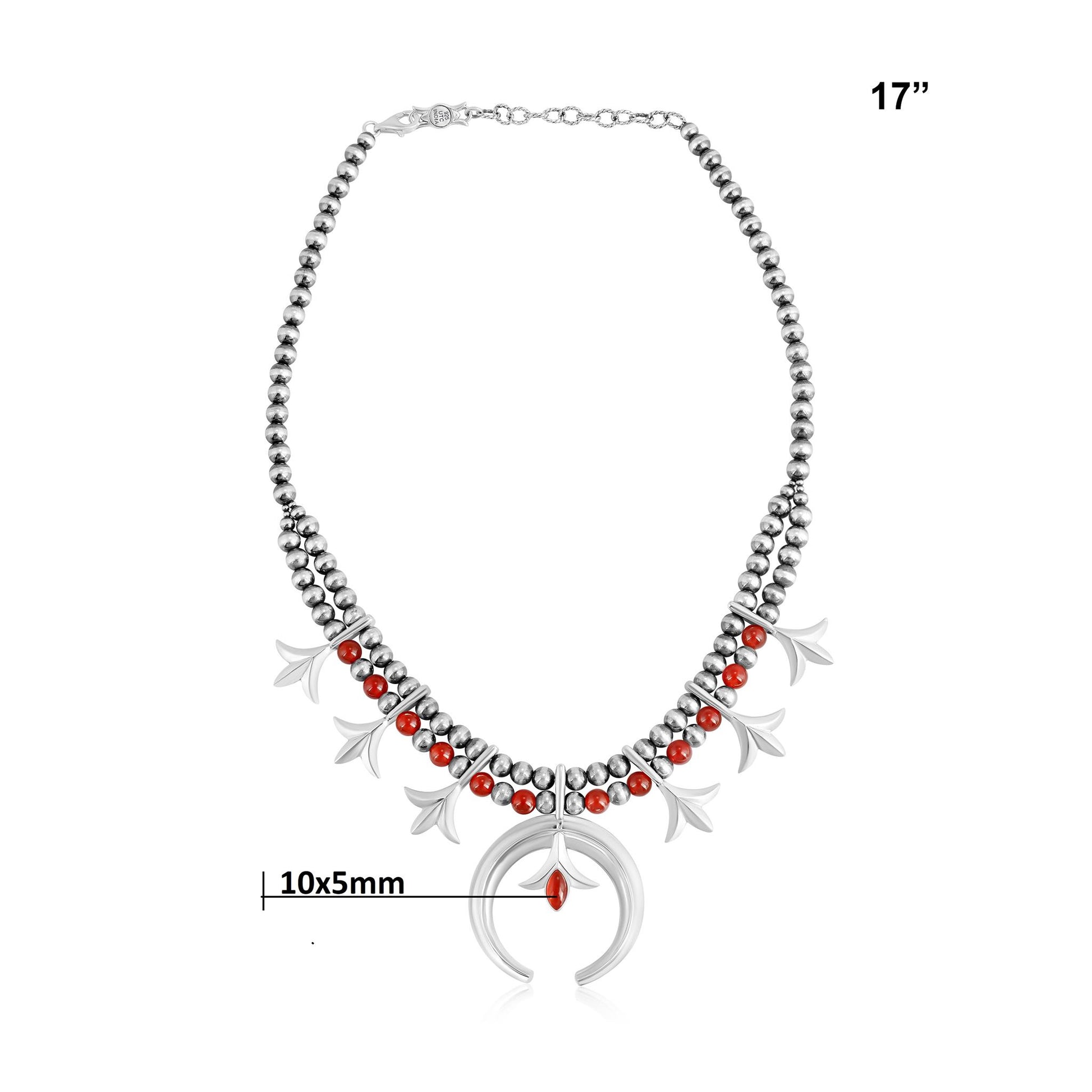 Sterling Silver Red Onyx and Red Agate Bead Squash Blossom Necklace