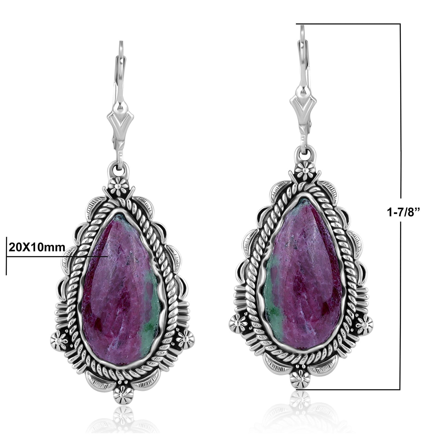 LIMITED EDITION! Sterling Silver Ruby Zoisite Pear-Shaped Dangle Earrings