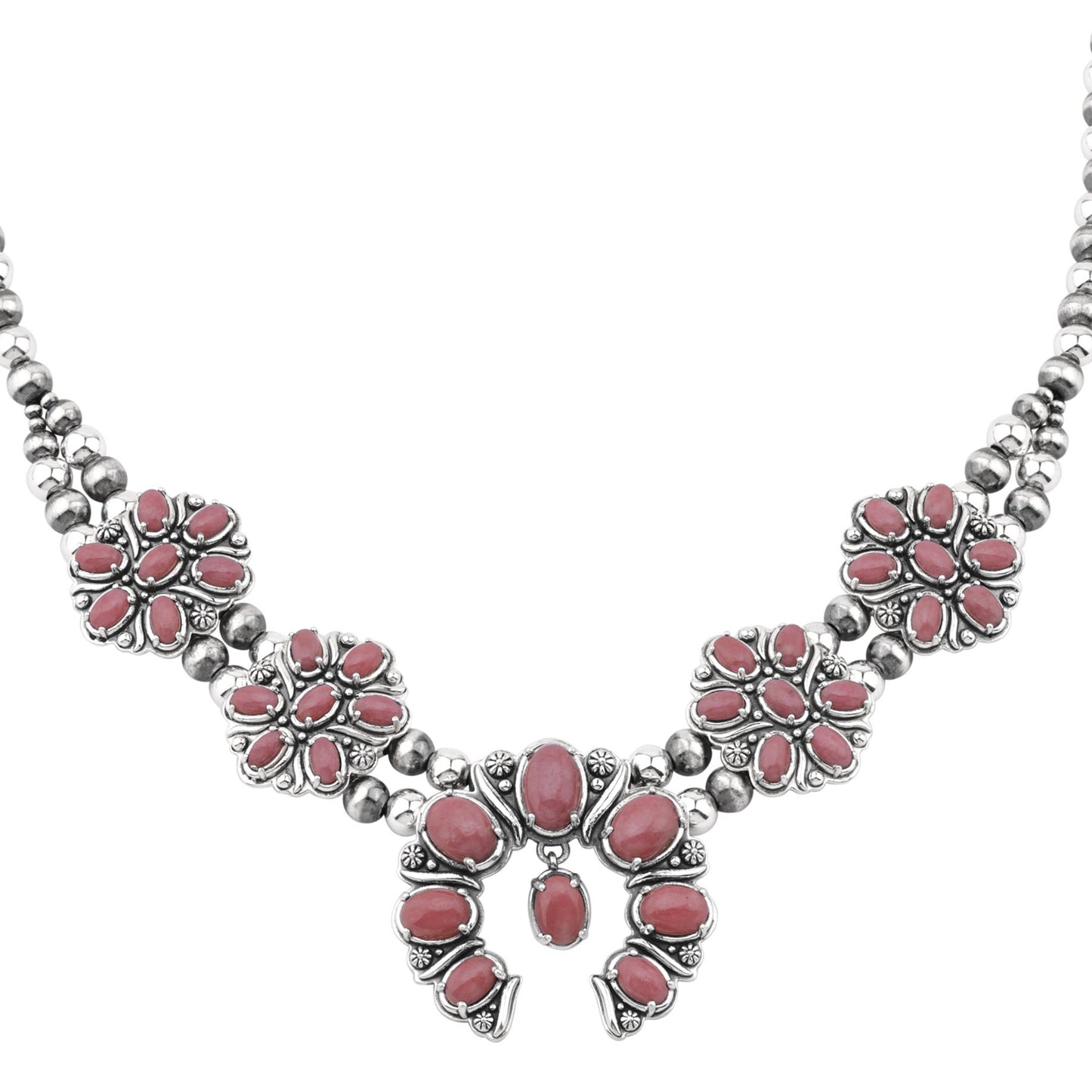  Sterling Silver Rhodonite Oval Cluster Naja Necklace