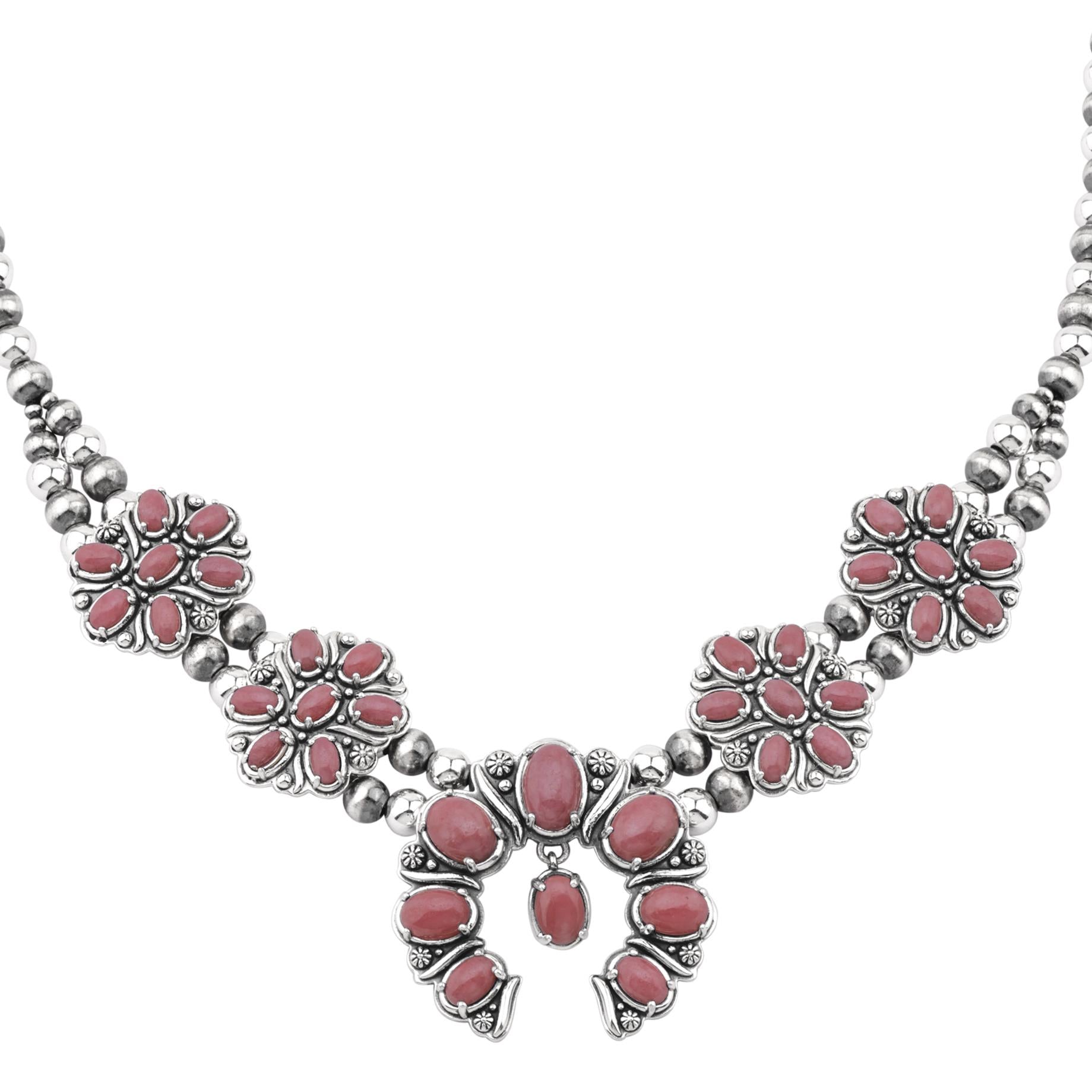  Sterling Silver Rhodonite Oval Cluster Naja Necklace