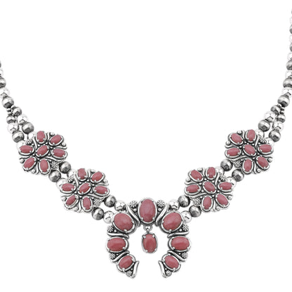  Sterling Silver Rhodonite Oval Cluster Naja Necklace