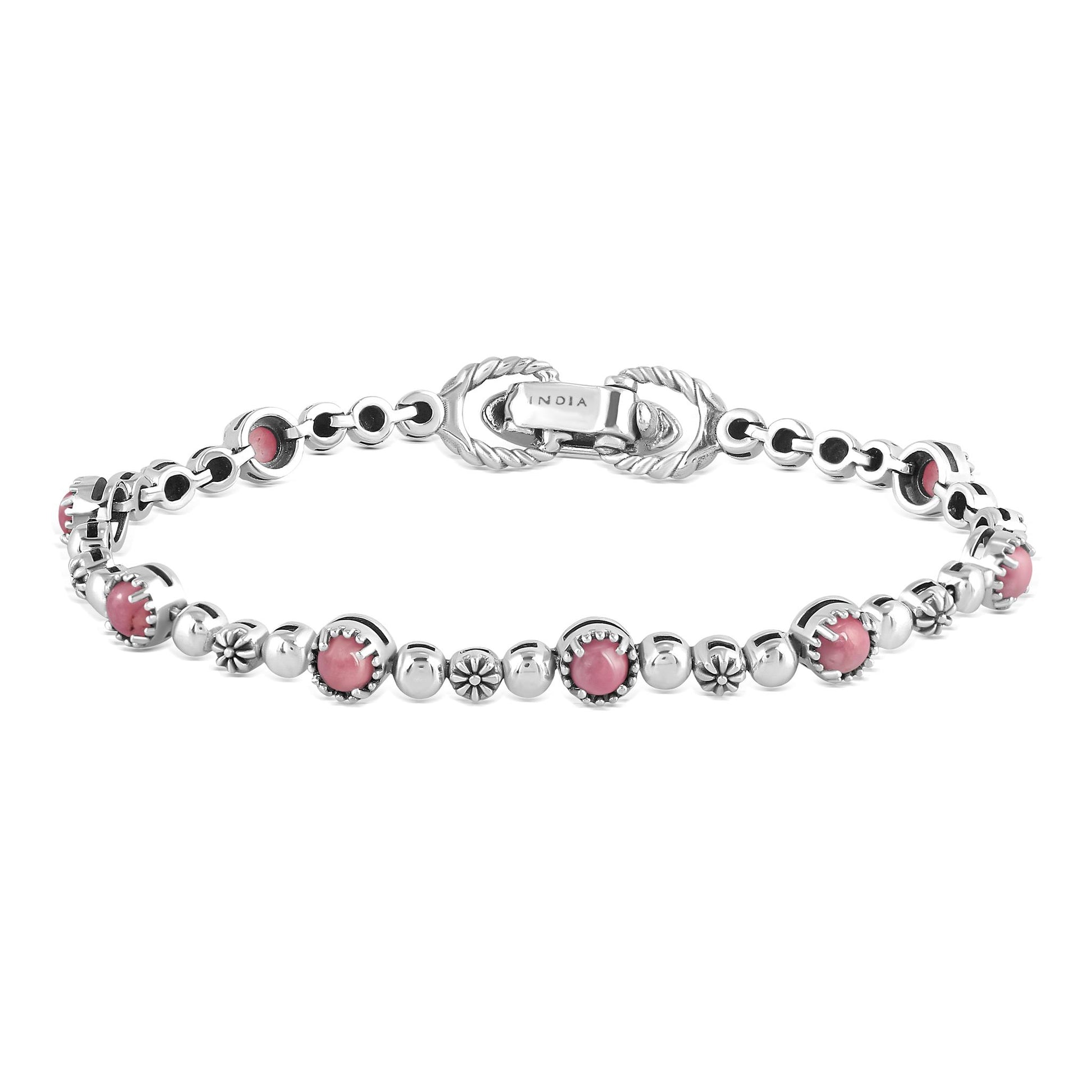 EXCLUSIVELY OURS! Sterling Silver Rhodonite Round Beaded Bracelet