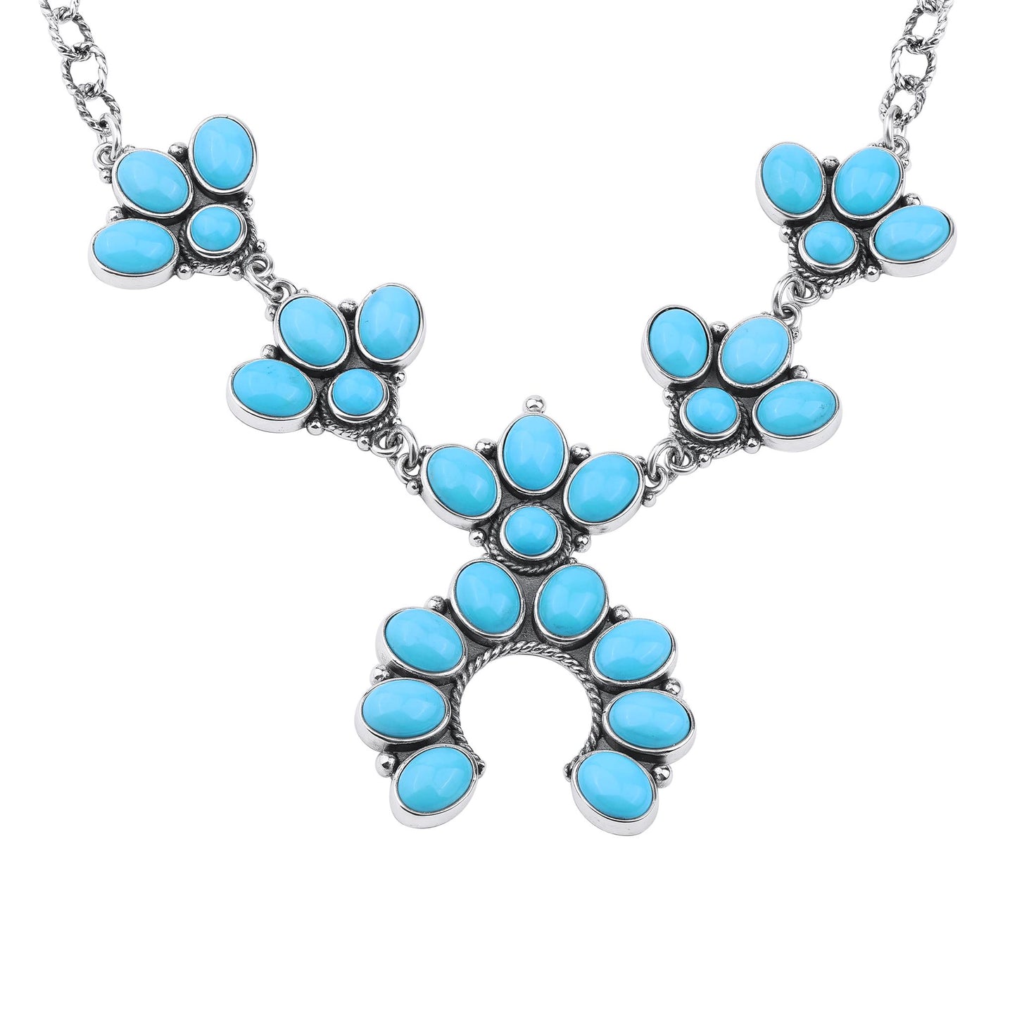 LIMITED EDITION! Sterling Silver Sleeping Beauty Turquoise Cluster Naja Necklace, 18 Inches