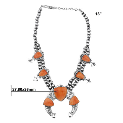 LIMITED EDITION! Sterling Silver Orange Spiny Oyster Arrowhead Squash Blossom Statement Necklace
