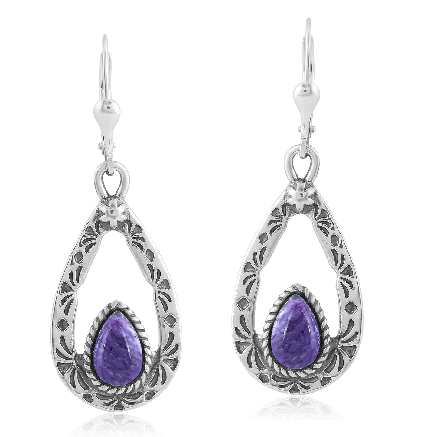 EXCLUSIVELY OURS! Sterling Silver Charoite Open Teardrop Dangle Earrings