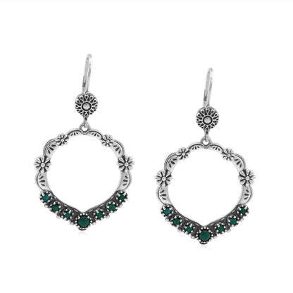 Sterling Silver Malachite Open Hoop Concha Lever Back Earrings