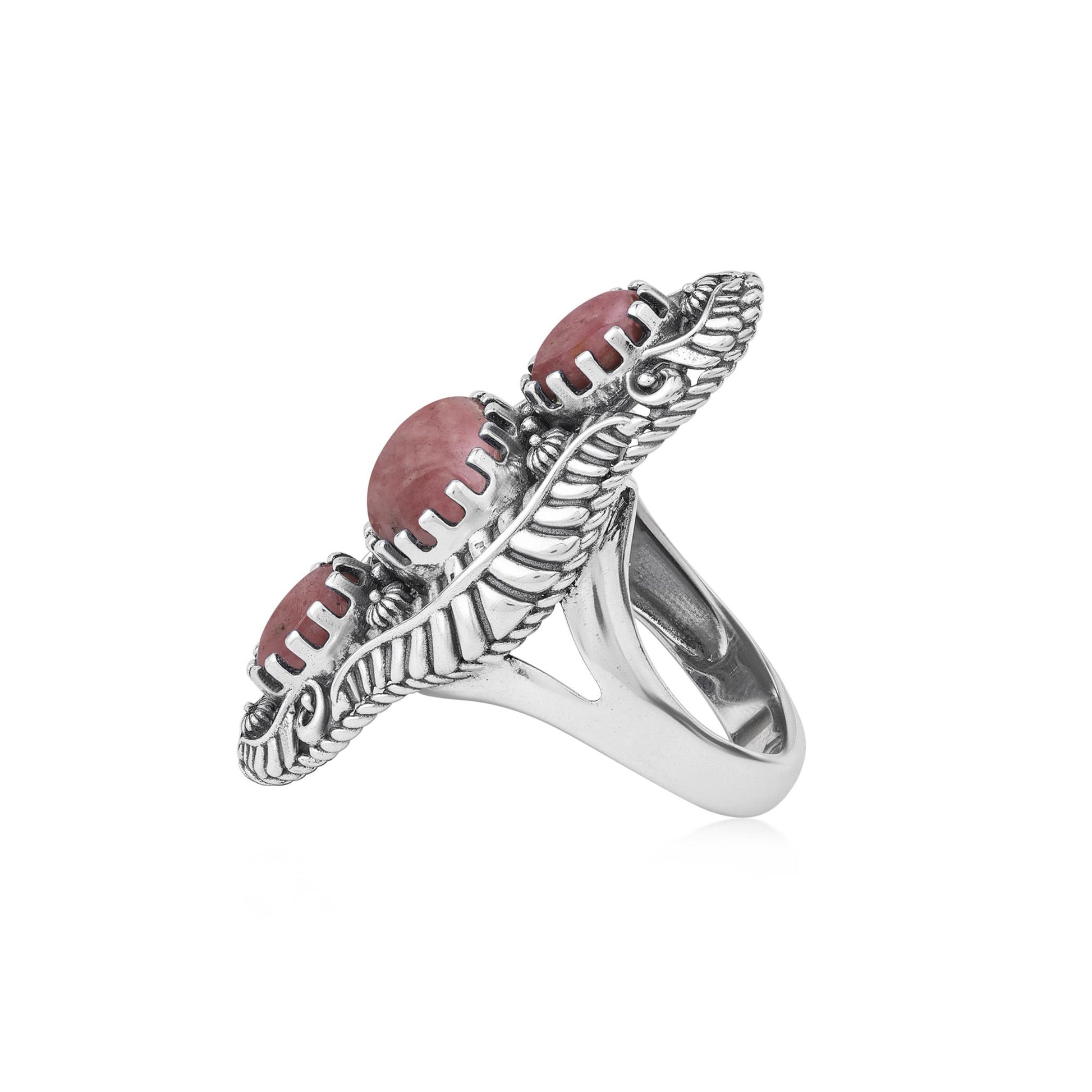Sterling Silver Rhodonite Leaf and Vine Oval Ring