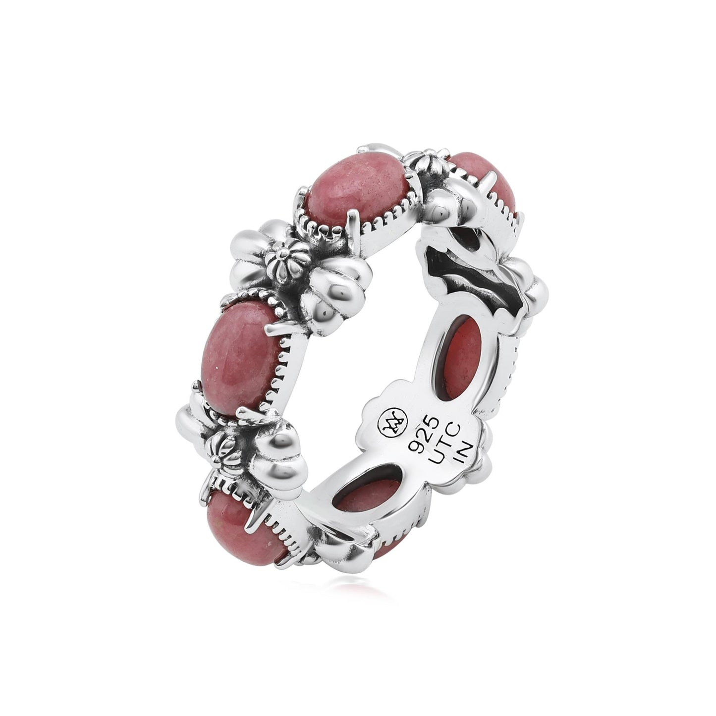 Sterling Silver Rhodonite Oval Concha Band Ring