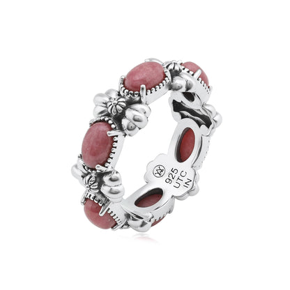 Sterling Silver Rhodonite Oval Concha Band Ring