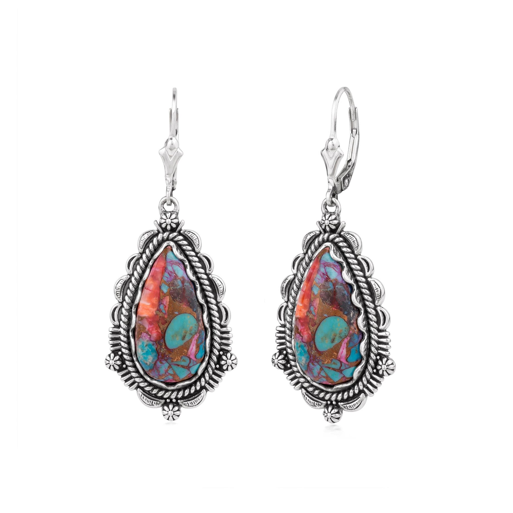 EXCLUSIVELY OURS! Sterling Silver Painted Desert Mosaic Pear-Shaped Dangle Earrings