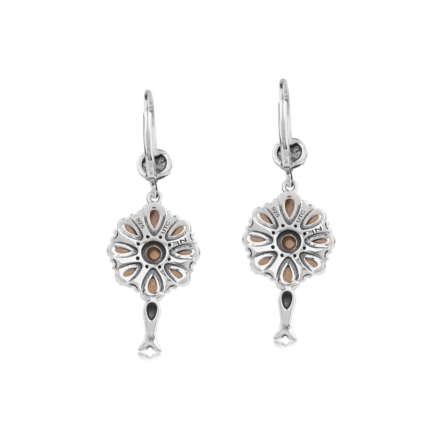  Sterling Silver White Mother of Pearl Flower Cluster Squash Blossom Earrings