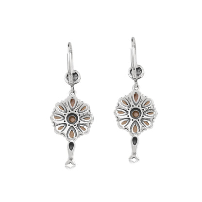  Sterling Silver White Mother of Pearl Flower Cluster Squash Blossom Earrings