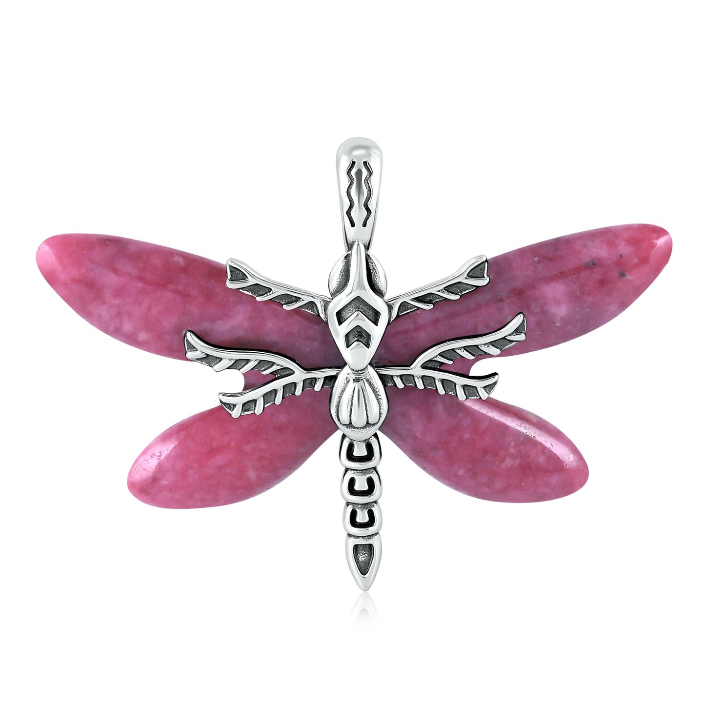 Sterling Silver Rhodonite Dragonfly Pendant Enhancer