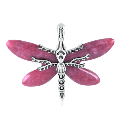 Sterling Silver Rhodonite Dragonfly Pendant Enhancer