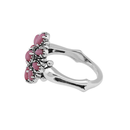  Sterling Silver Rhodonite Flower Cluster Ring, Sizes 5 to 10